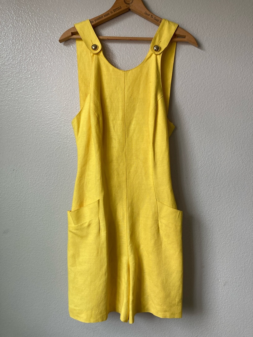 Vintage 80s 90s Cache Linen Blend Romper Shorts Low back Sleeveless Pinafore 10